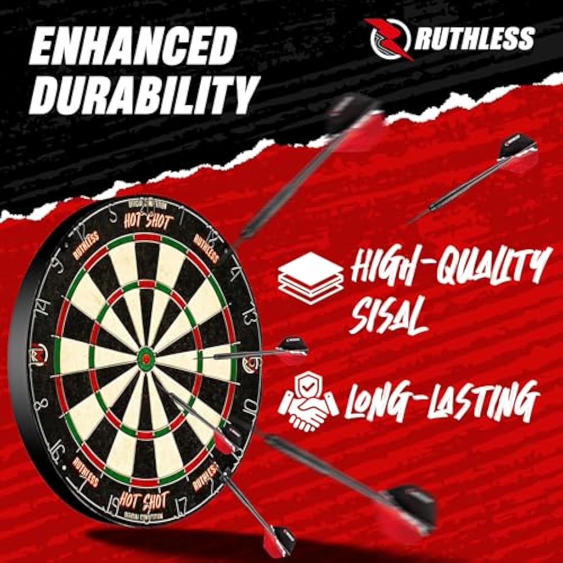 Ruthless Hot Shot Sisal Dartboard Set | Professional Steel Tip Darts