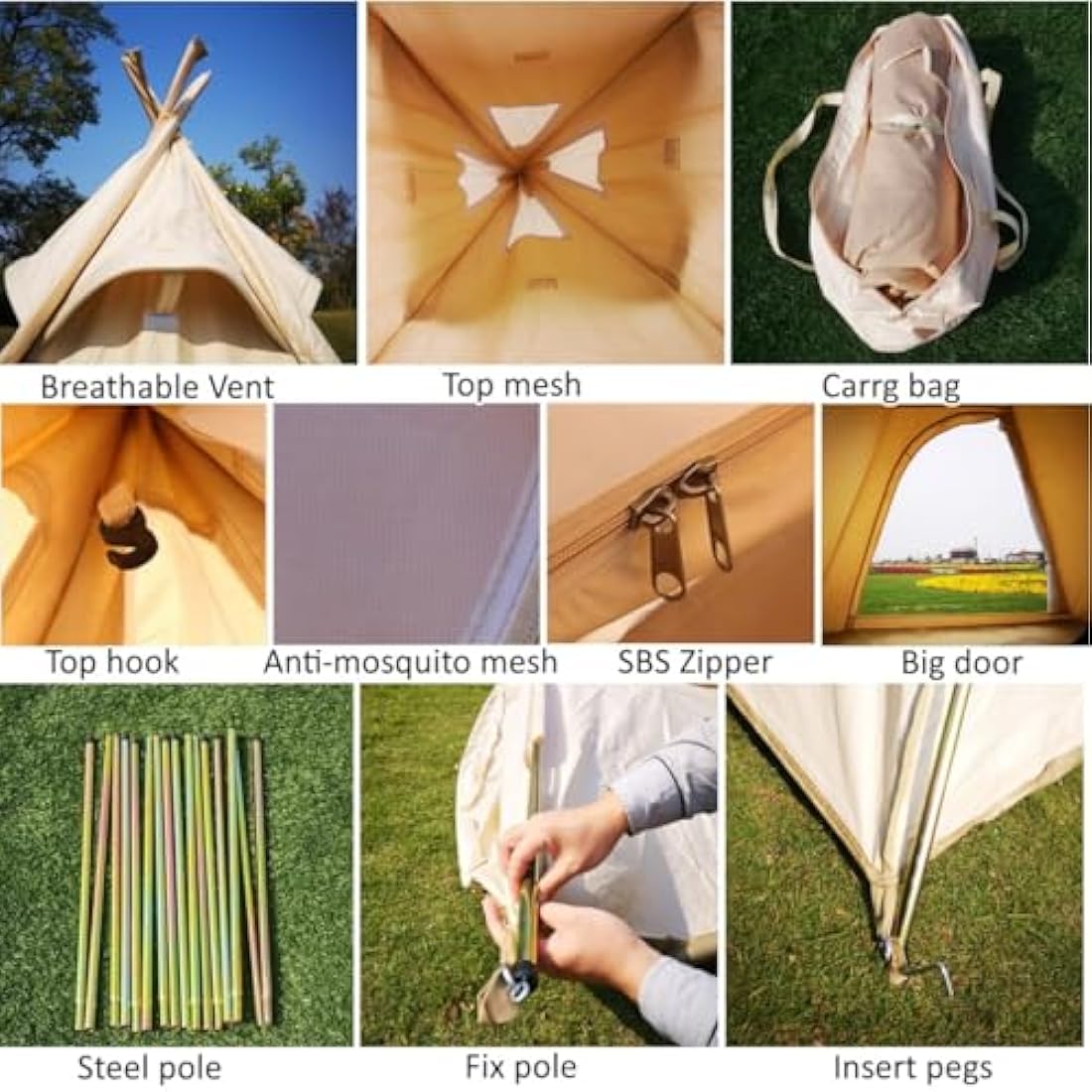 Canvas Pyramid Teepee Tent – 2-3 Person Waterproof Tipi