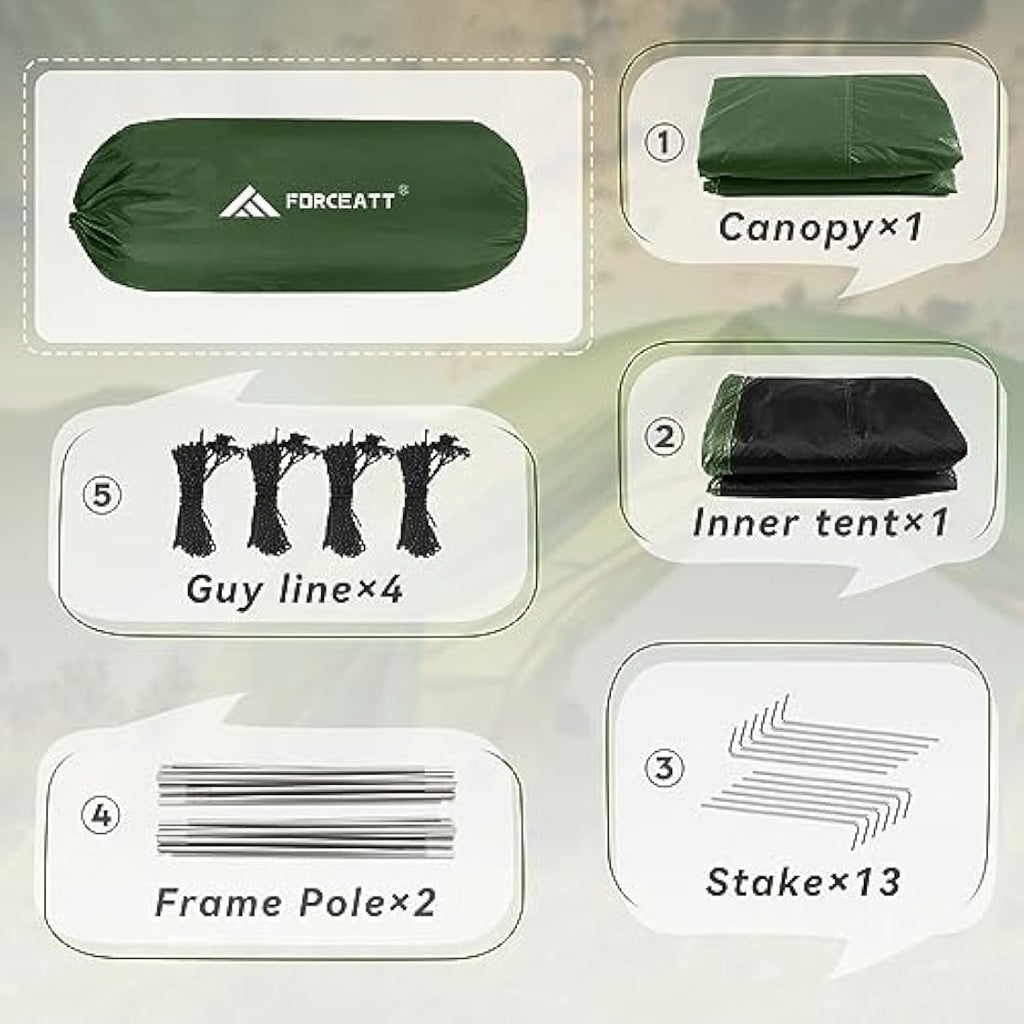 Forceatt 2-Person Camping Tent | Waterproof PU3000mm Lightweight Dome Tent
