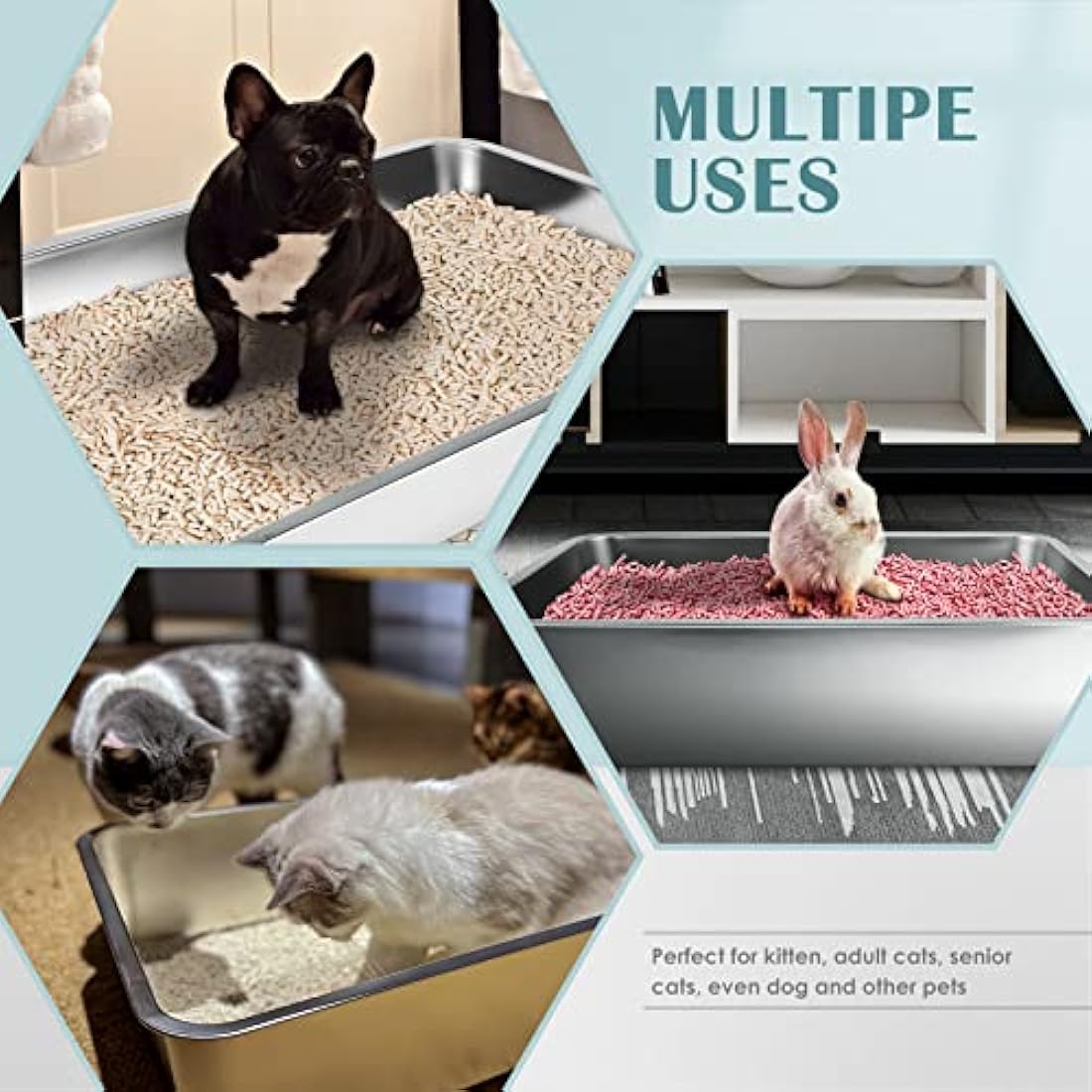 IKITCHEN Stainless Steel Cat Litter Box – Large Low Entry Metal Pan