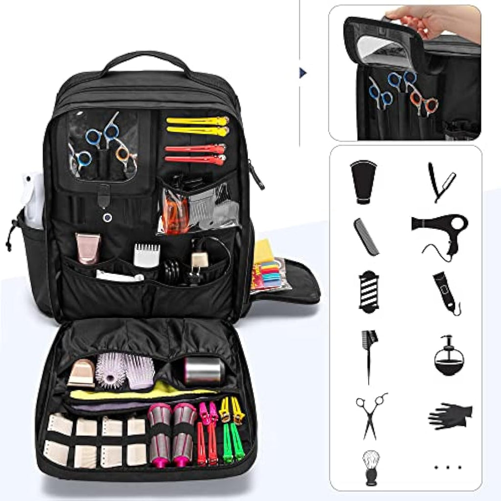 BAFASO Barber Backpack - Professional Hair Tool Travel Bag, Black