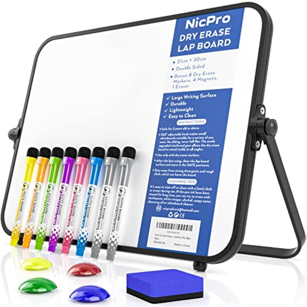 Nicpro A4 Magnetic Dry Erase Whiteboard – Double Sided Desktop Easel Set