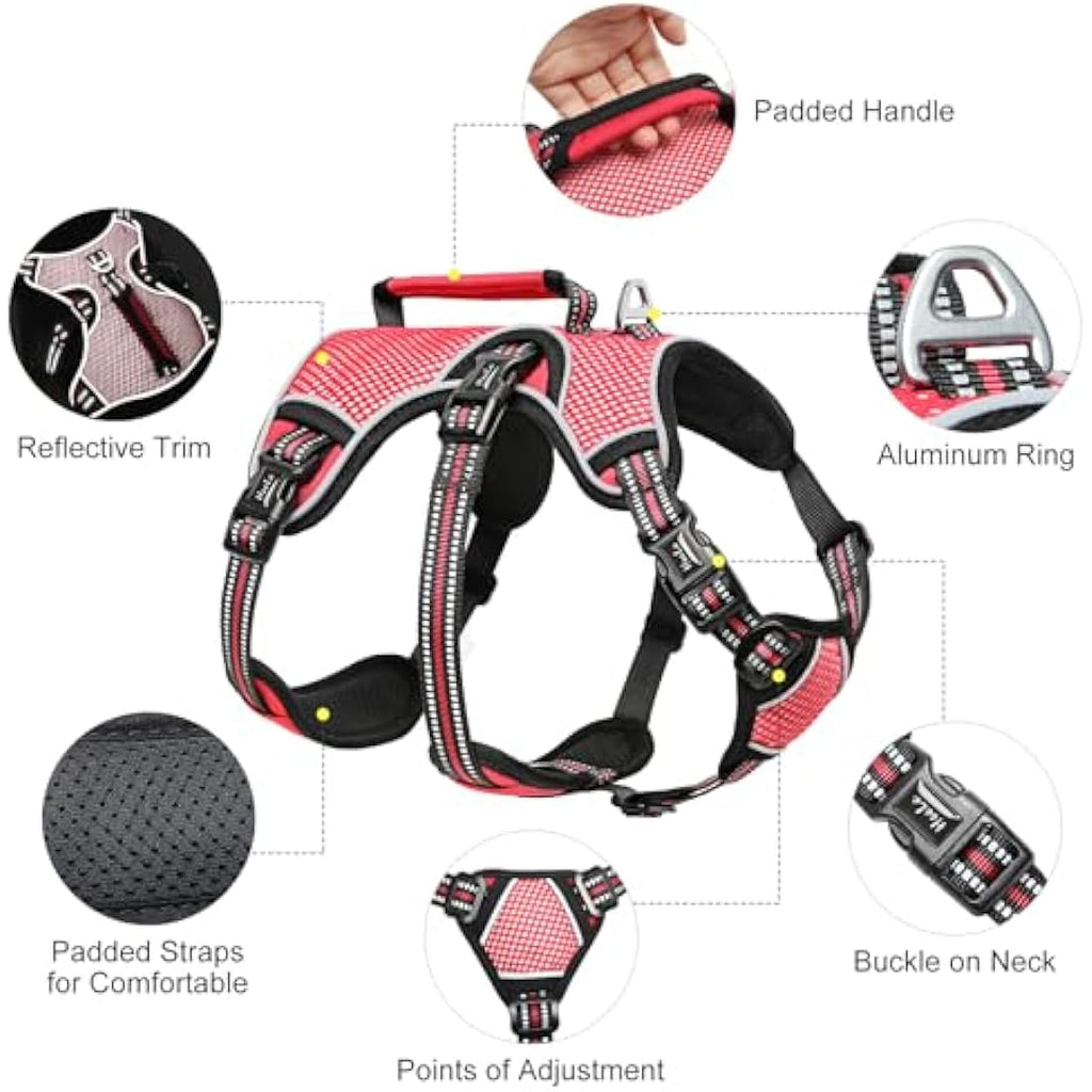 HEELE Escape Proof No Pull Dog Harness | Reflective Padded Vest - Red