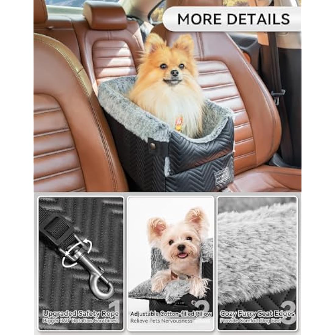 Petsfit Center Console Dog Car Seat - Small Pet Travel Bed for Up to 9 Lbs