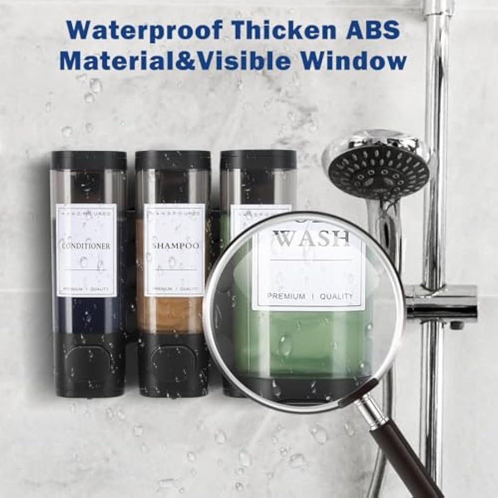 3-Chamber Shower Soap Dispenser | Wall Mounted Black ABS