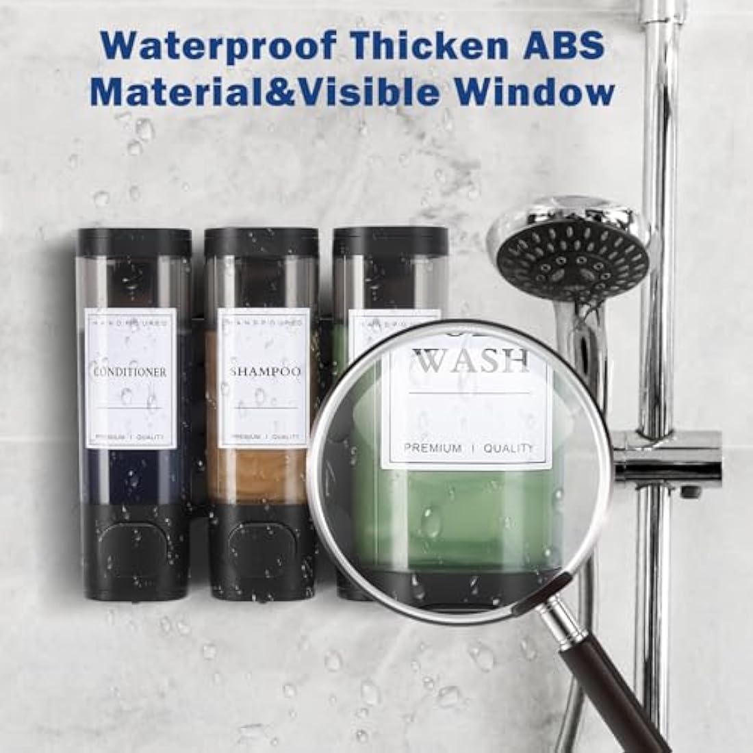 3-Chamber Shower Soap Dispenser | Wall Mounted Black ABS