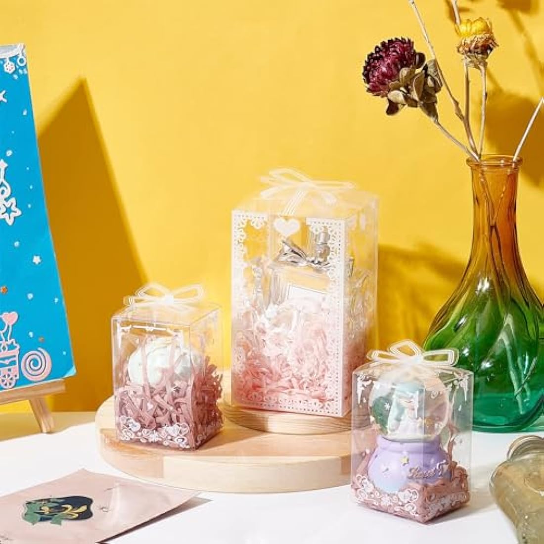 BENECREAT 24PCS Clear PVC Gift Boxes with Bowknot for Party Favors