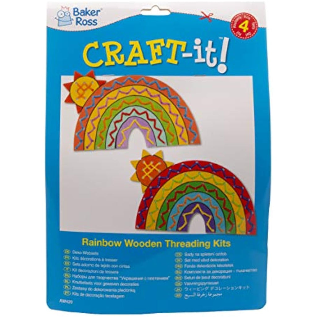 Baker Ross Rainbow Wooden Threading Kits for Kids - Pack of 4