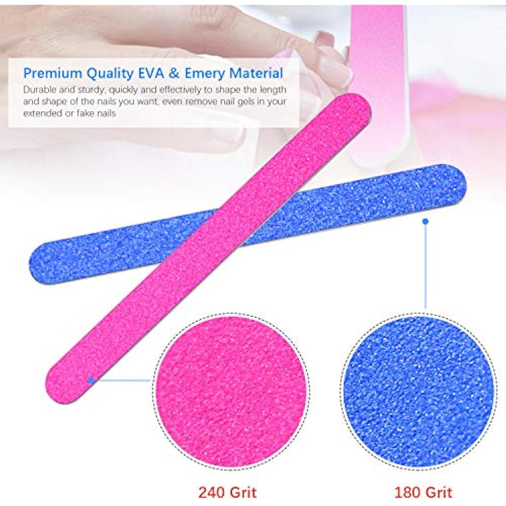 100 Pcs Disposable Nail Files | 180/240 Grit Emery Boards
