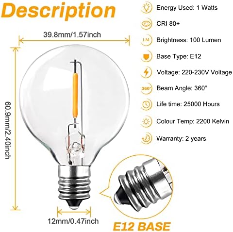 BRIMAX 50ft Outdoor String Lights | 50 G40 Shatterproof LED Bulbs | 2200K