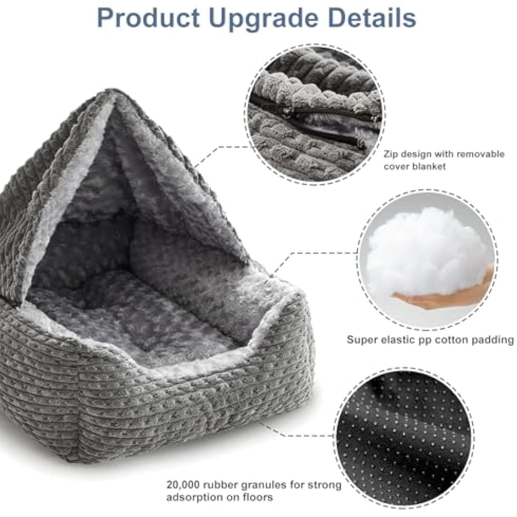 Heymamba Extra Large Hooded Dog Cave Bed – Orthopedic Grey Rose Fluff