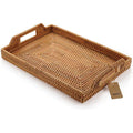 DOKOT Hand-Woven Rattan Serving Tray with Handles - Large 17-Inch