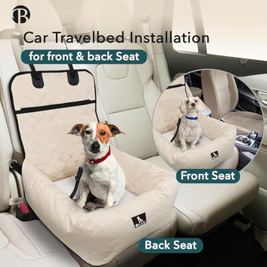 Bluzelle 2-in-1 Dog Car Seat & Travel Bed | Waterproof Oxford - Beige