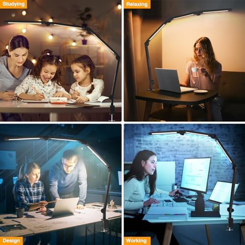AILBTON LED Desk Lamp with Clip | Foldable Eye-Care Office Table Lamp