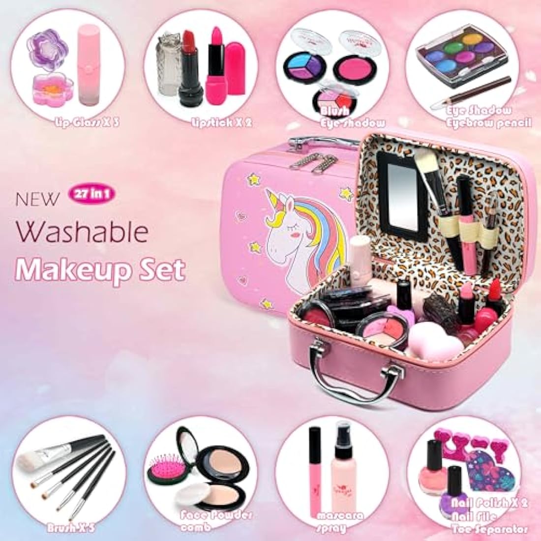 Kids Makeup Kit – 25pc Washable Non-Toxic Pretend Play Set