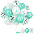10th Birthday Balloons – 15pc Teal & White Party Decorations