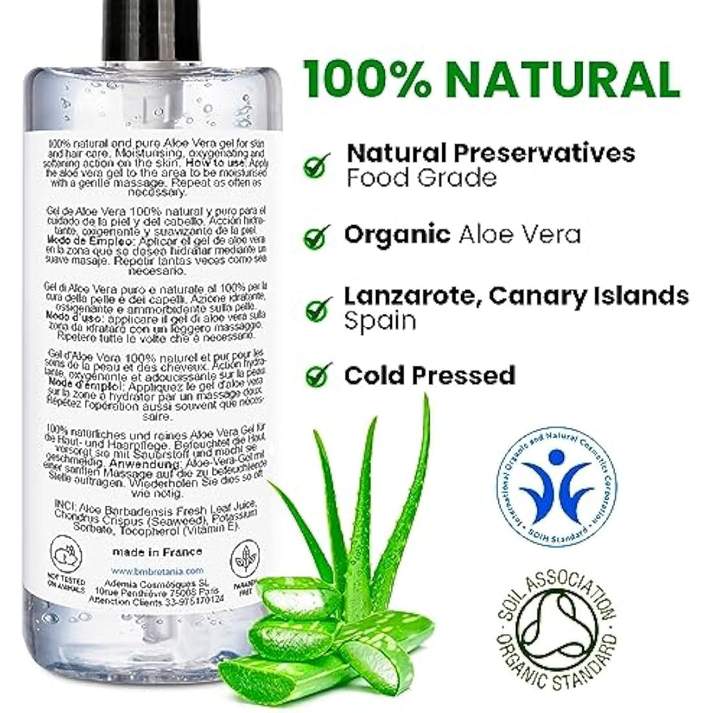 bleu & marine Bretania 100% Natural Aloe Vera Gel - Organic & Vegan, 2L
