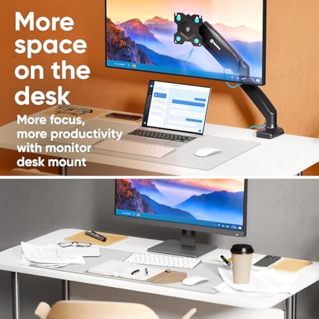 ONKRON G80-B Single Monitor Arm – Gas Spring Desk Mount for 13-32" Screens
