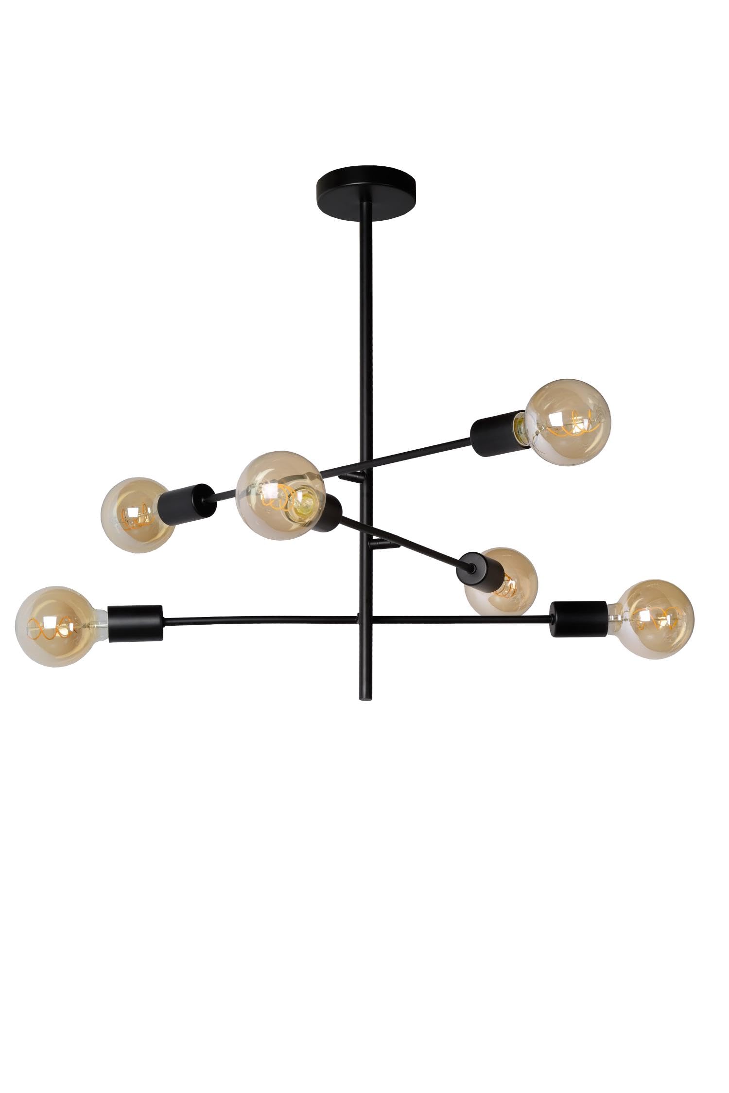 Lucide Lester Flush Ceiling Light – 6xE27 Modern Black Metal Fixture