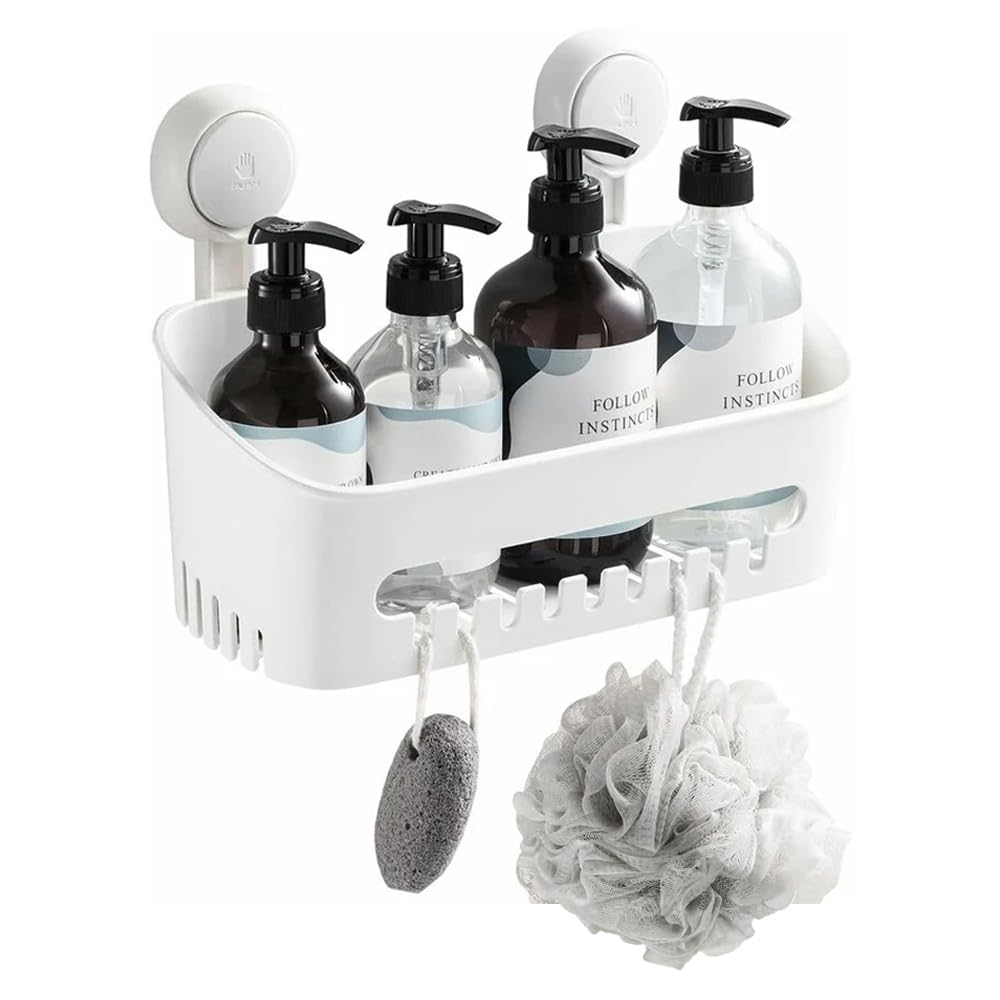 Zuvo No-Drill Shower Caddy – Suction Cup Bathroom Shelf Organiser (White)