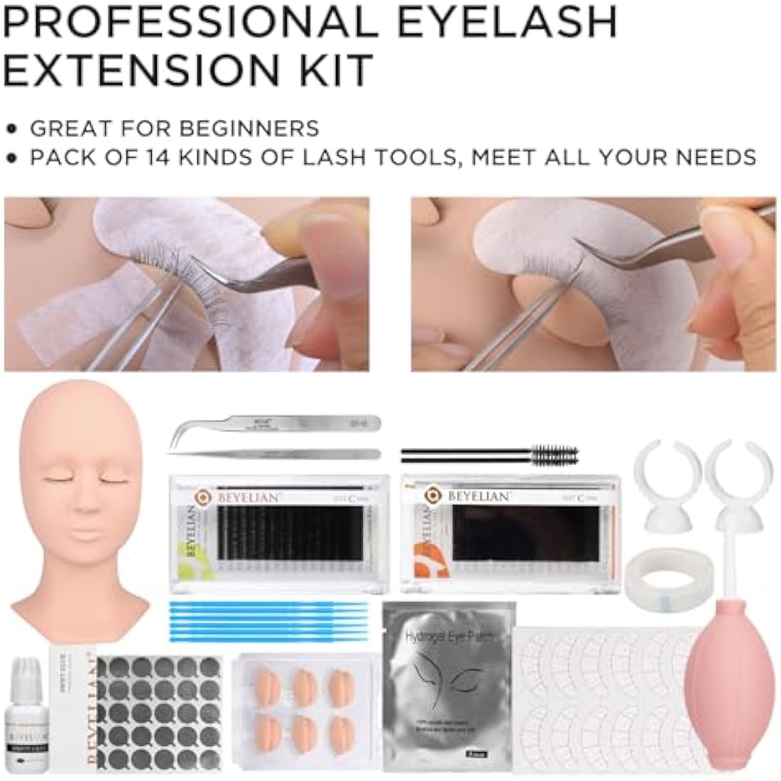 BEYELIAN Eyelash Extension Kit – Silicone Mannequin Head Training Set