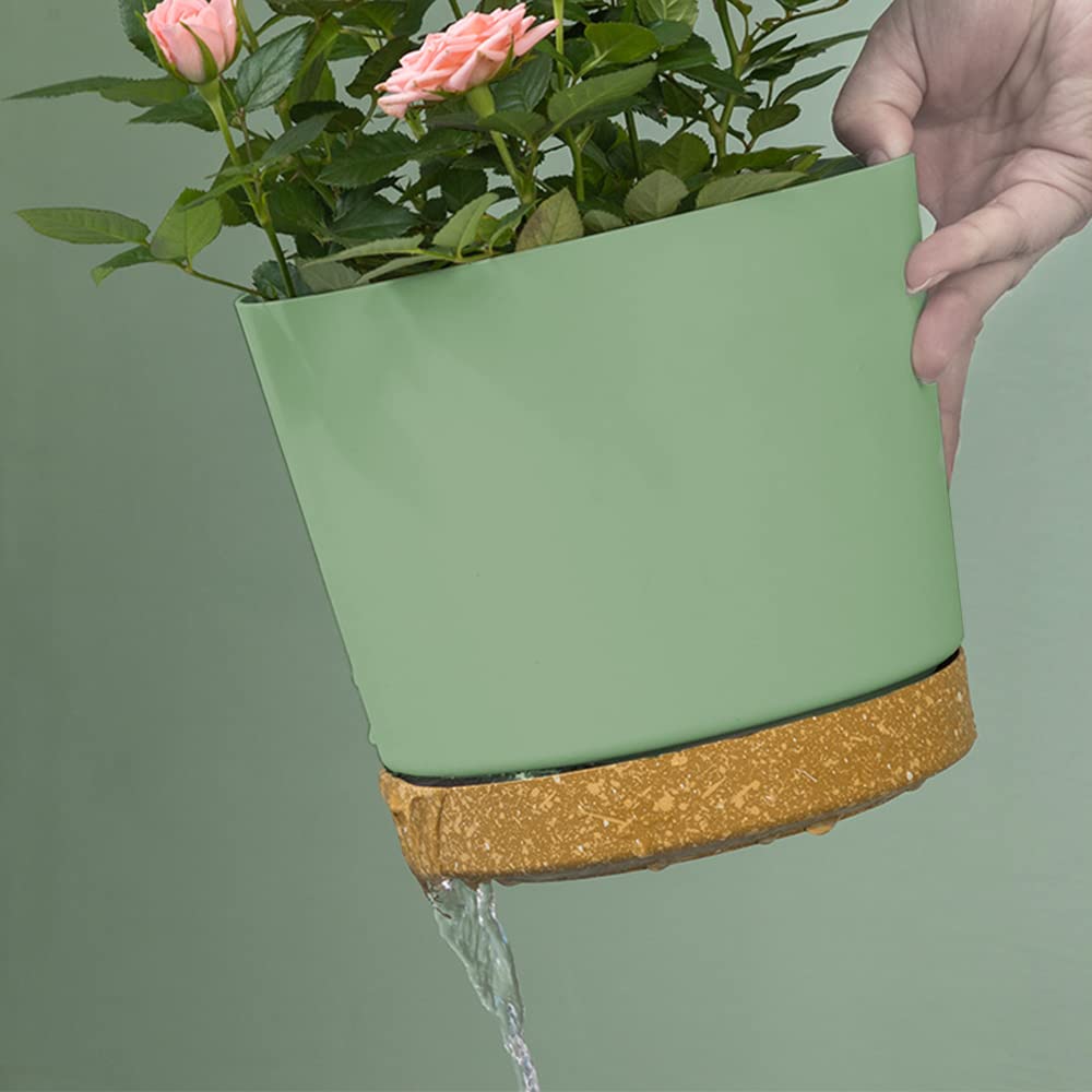 ZMTECH 30.5cm Modern Plastic Plant Pots with Drainage - Set of 2, Green