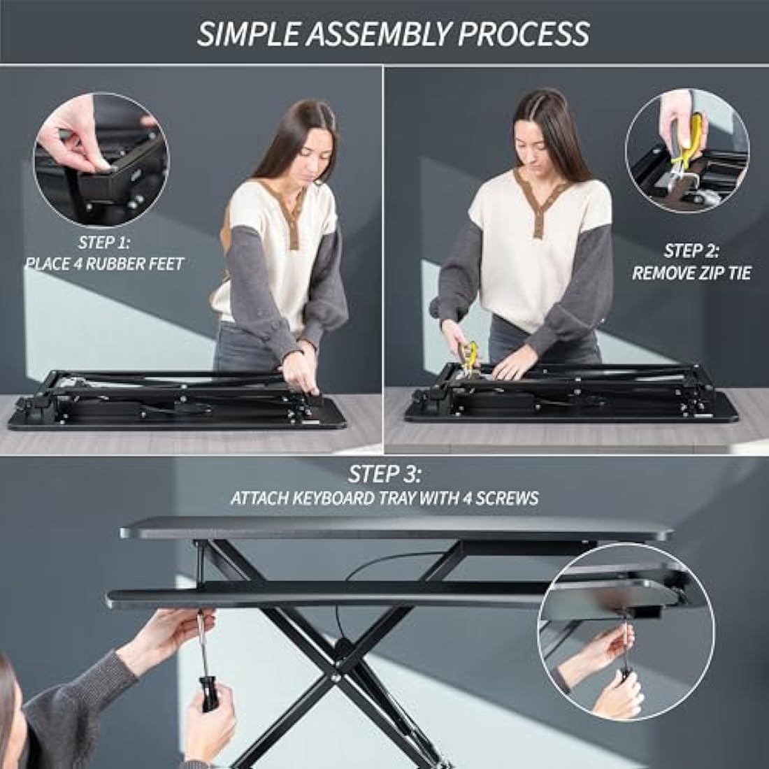 VIVO 91cm Standing Desk Converter | Height Adjustable Dual Monitor Riser