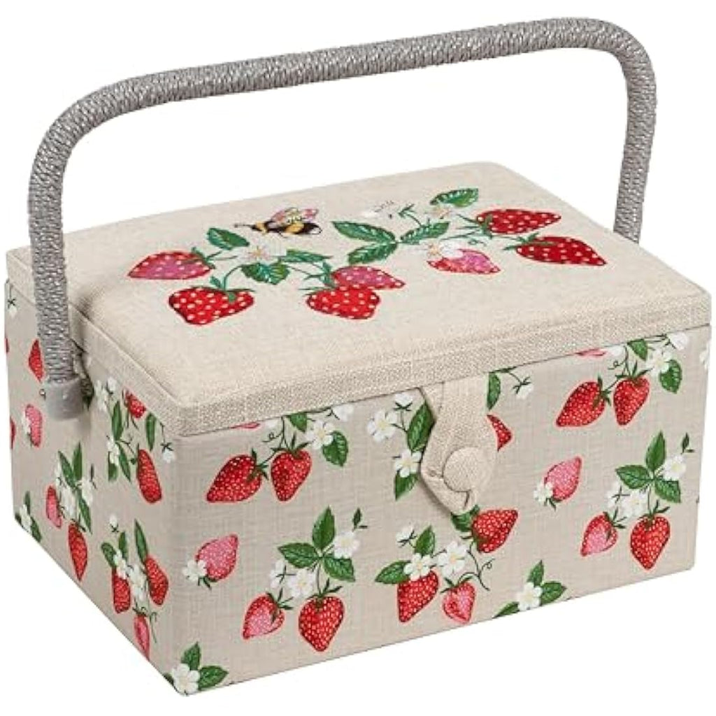 Hobby Gift Medium Sewing Box – Embroidered Strawberry Craft Storage Case