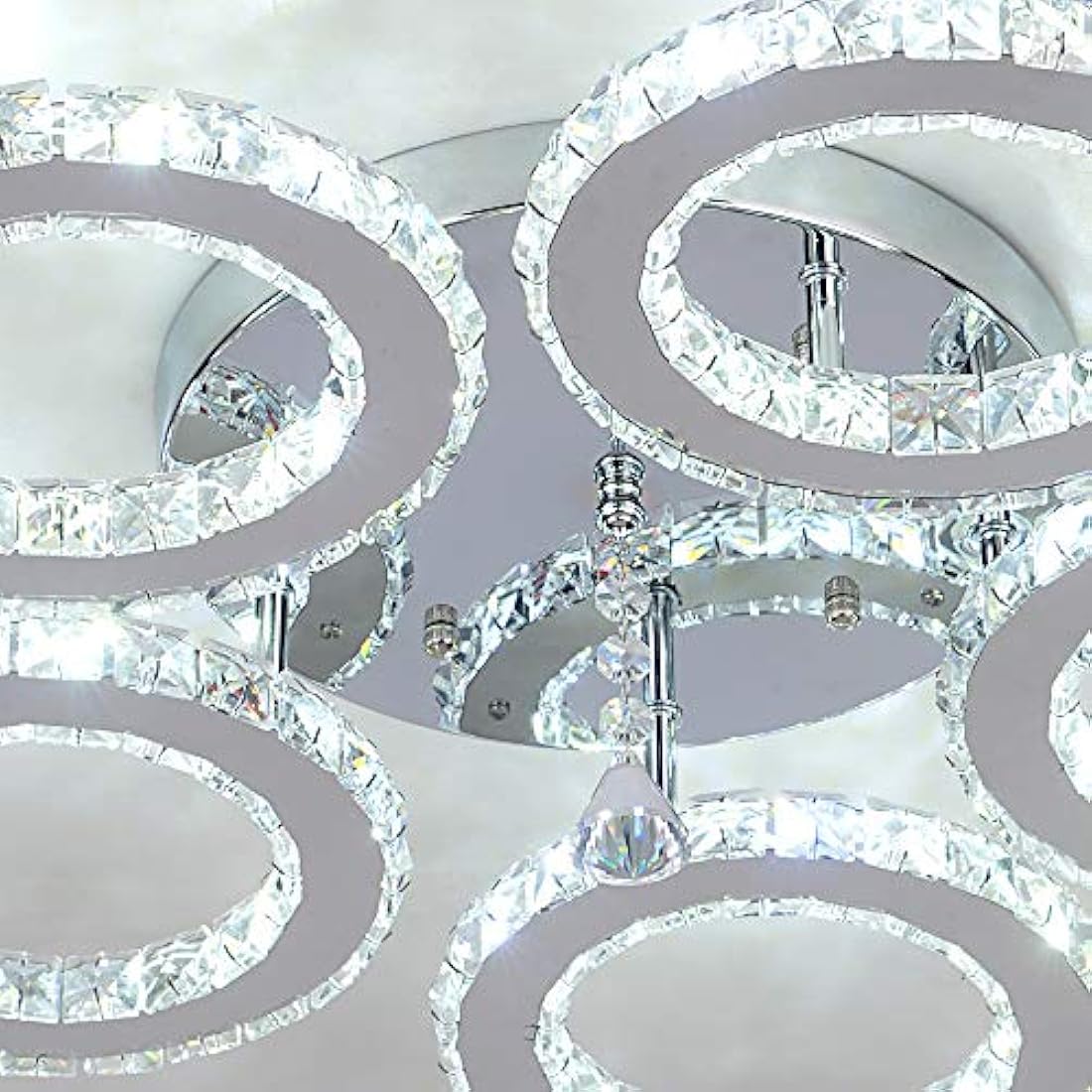 Modern Crystal Chandelier – 5 Ring LED Flush Mount Light