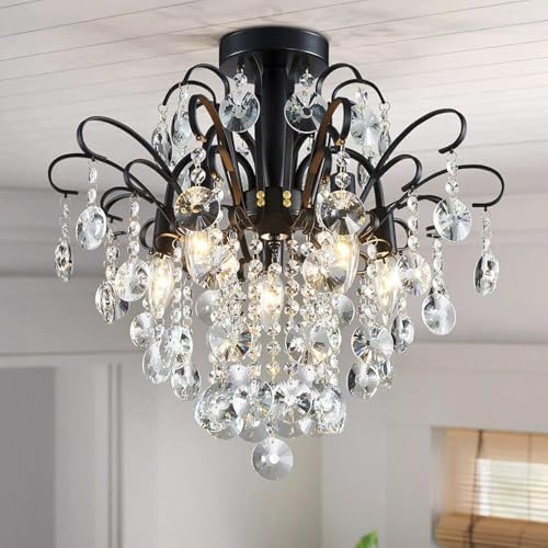 Modern Crystal Chandelier – 5-Light Black Pendant Ceiling Light