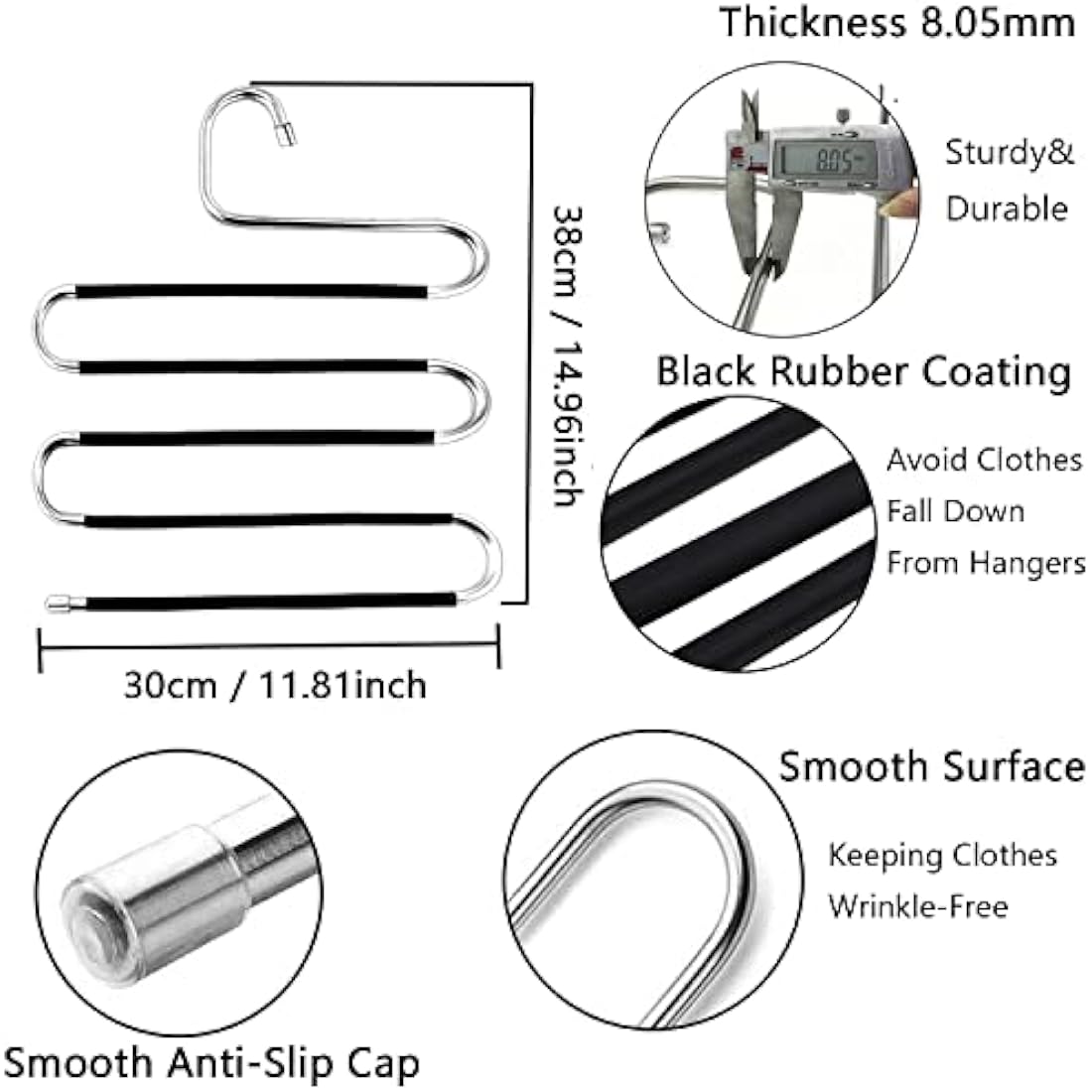 Skroad 10-Pack S-Type Stainless Steel Pants Hangers, Space Saving Organizers