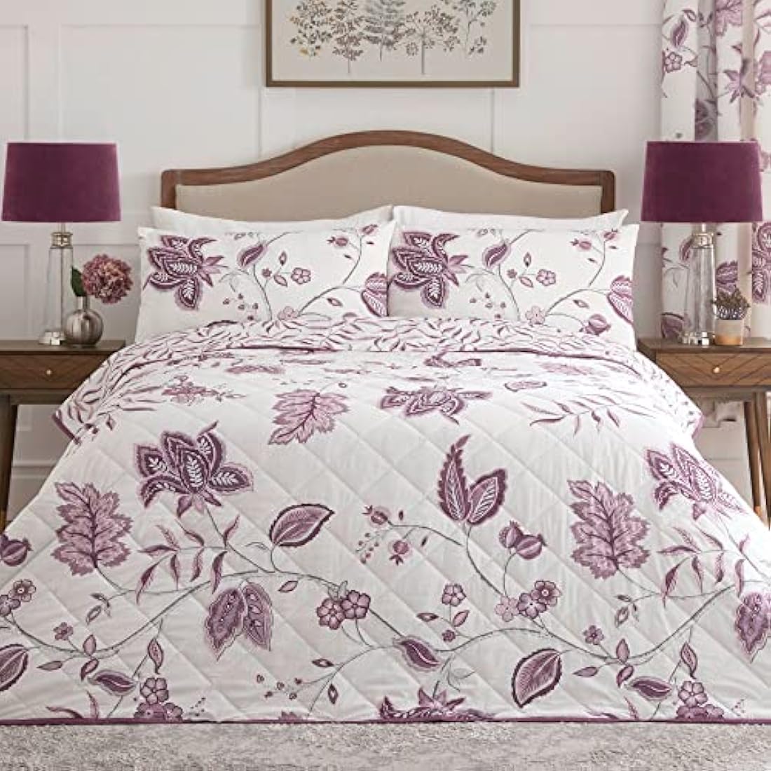 Dreams & Drapes Samira Floral Quilted Bedspread – Plum Polycotton
