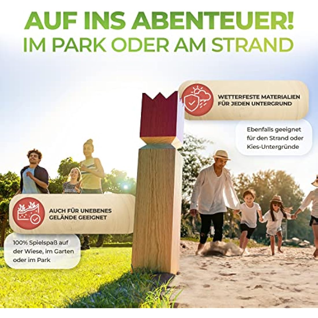 Liebholz® Kubb Wikingerspiel – FSC Gummibaumholz XL Set mit Tasche
