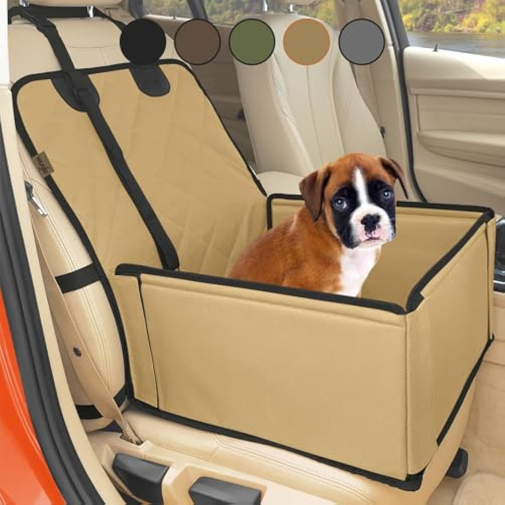 Wuglo Dog Car Seat – Waterproof Booster Seat for Small to Medium Dogs, Beige
