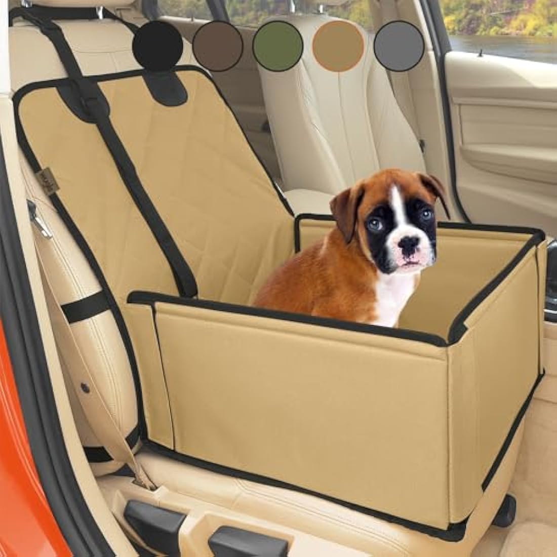 Wuglo Dog Car Seat – Waterproof Booster Seat for Small to Medium Dogs, Beige