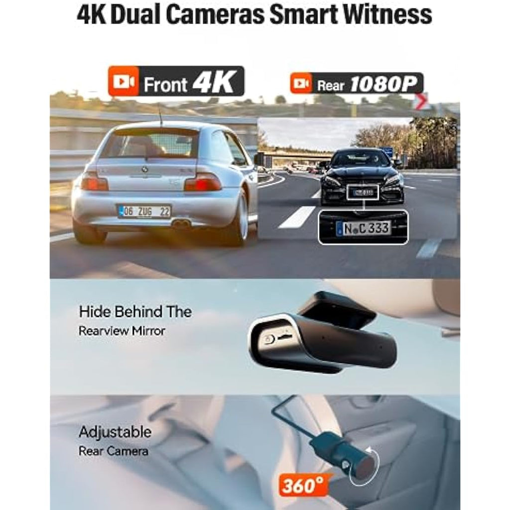 IIWEY EY02 4K Dual Dash Cam – Front and Rear Car Camera with 5GHz WiFi