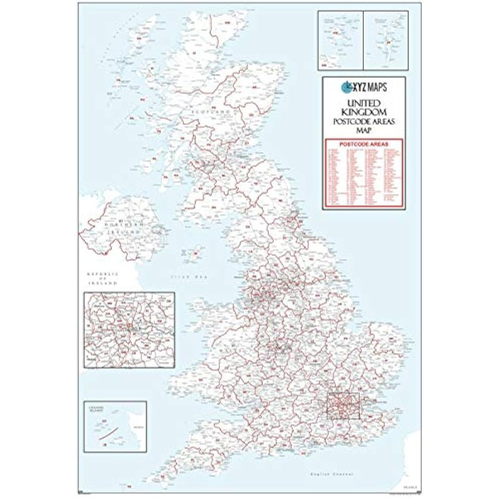 UK Postcode Area Wall Map |  Medium Laminated Map (AR4)