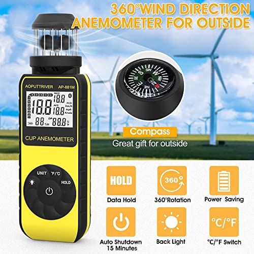 AOPUTTRIVER Handheld Anemometer – 360° Wind Speed Meter with LCD Screen
