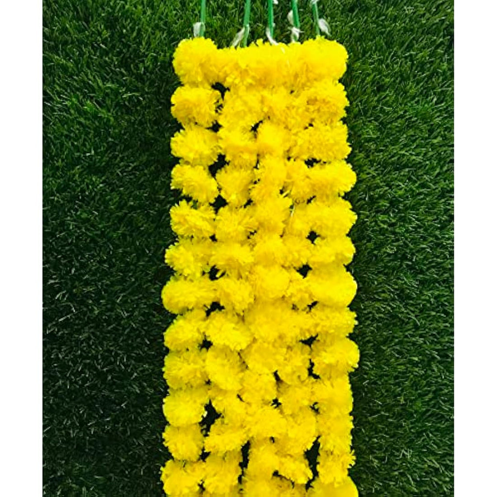 Jolof Store Artificial Marigold Garland - 5ft Yellow Floral Decor (5 Pack)