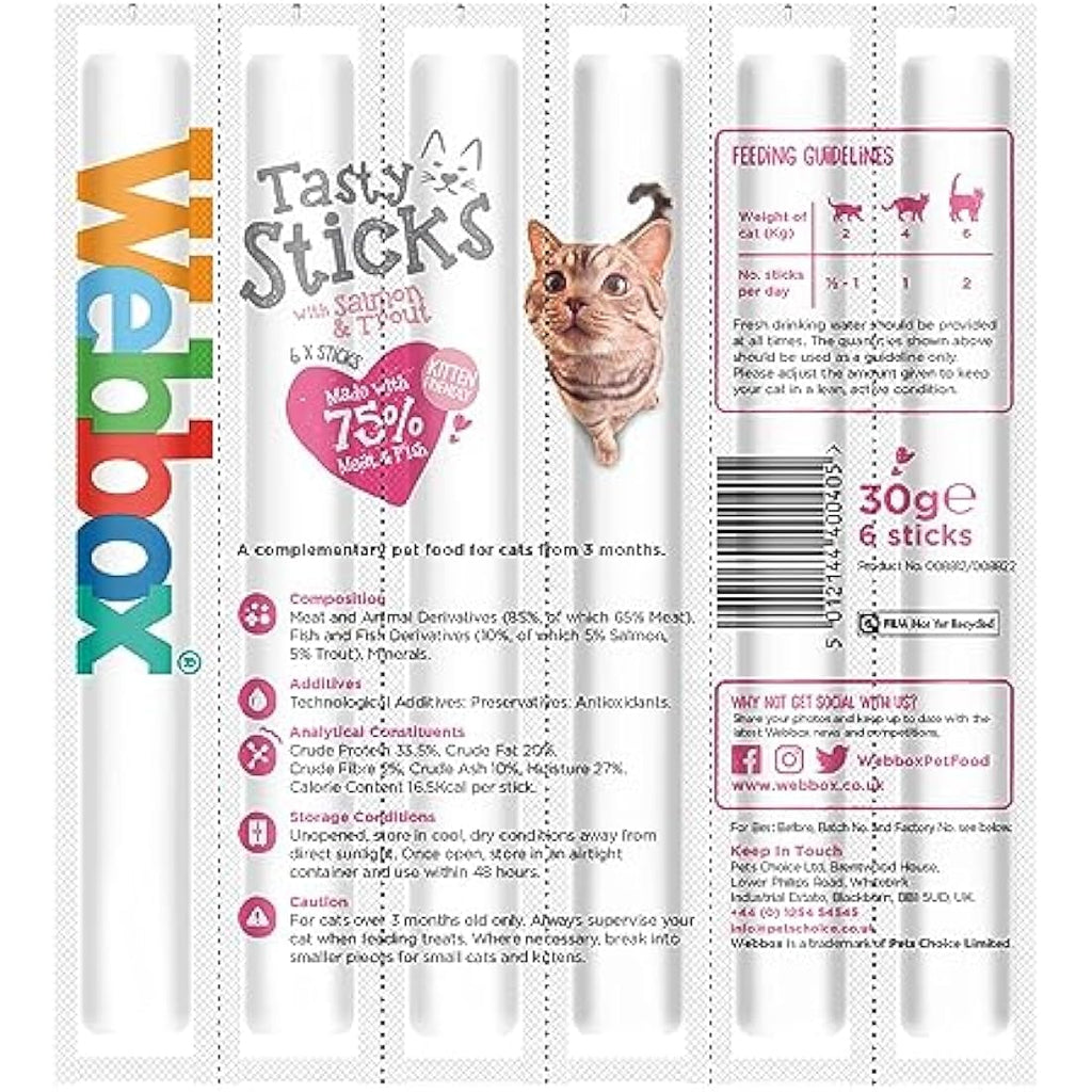 Webbox Tasty Sticks Cat Treats | Salmon & Trout | Grain Free (150 Sticks)
