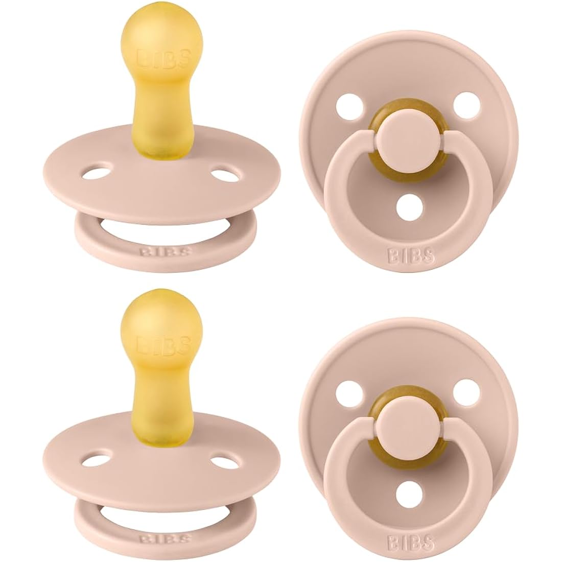 BIBS Colour Pacifier 4-Pack | Natural Rubber Latex Soothers | Blush
