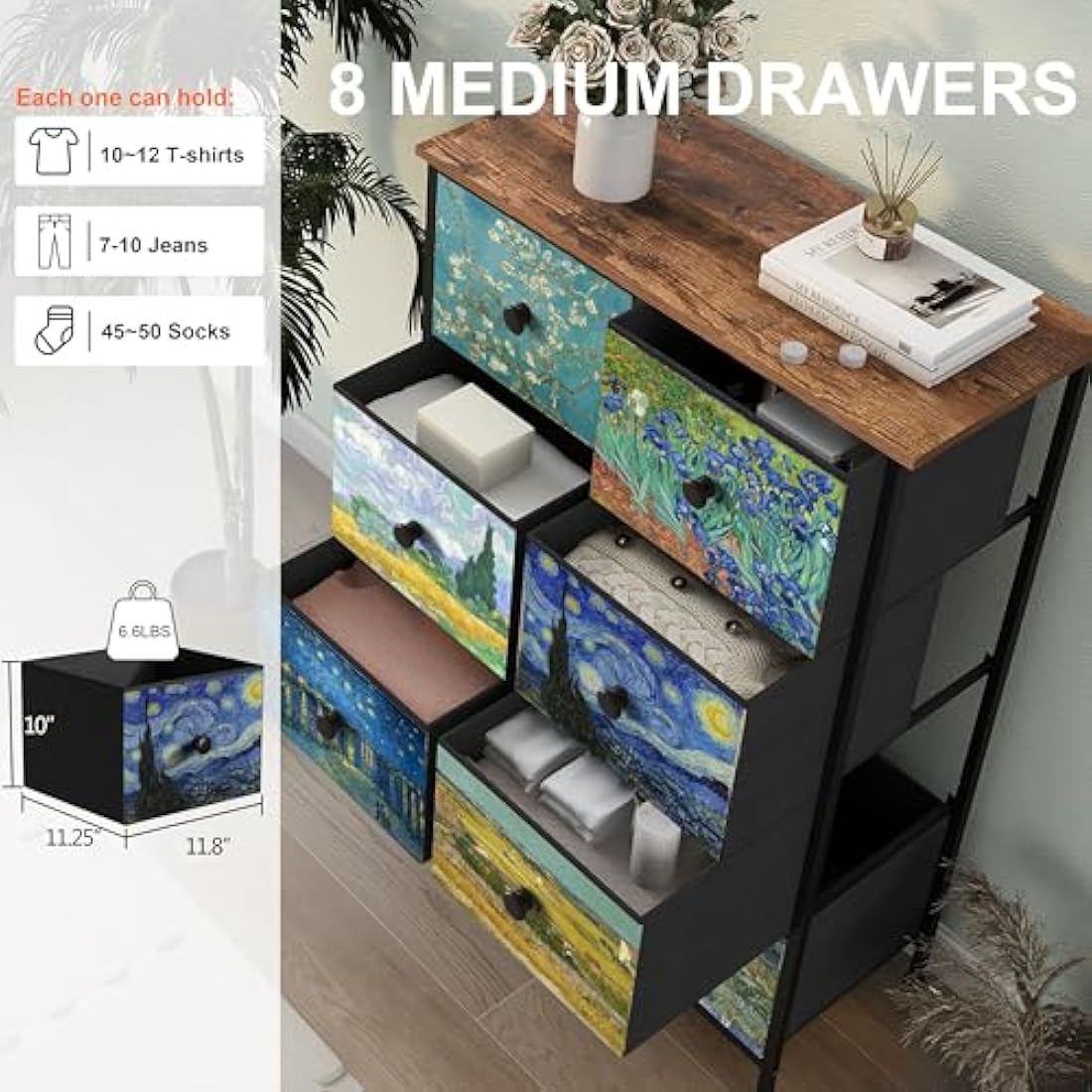 VEDECASA 8-Drawer Fabric Dresser | Van Gogh Style Storage Chest