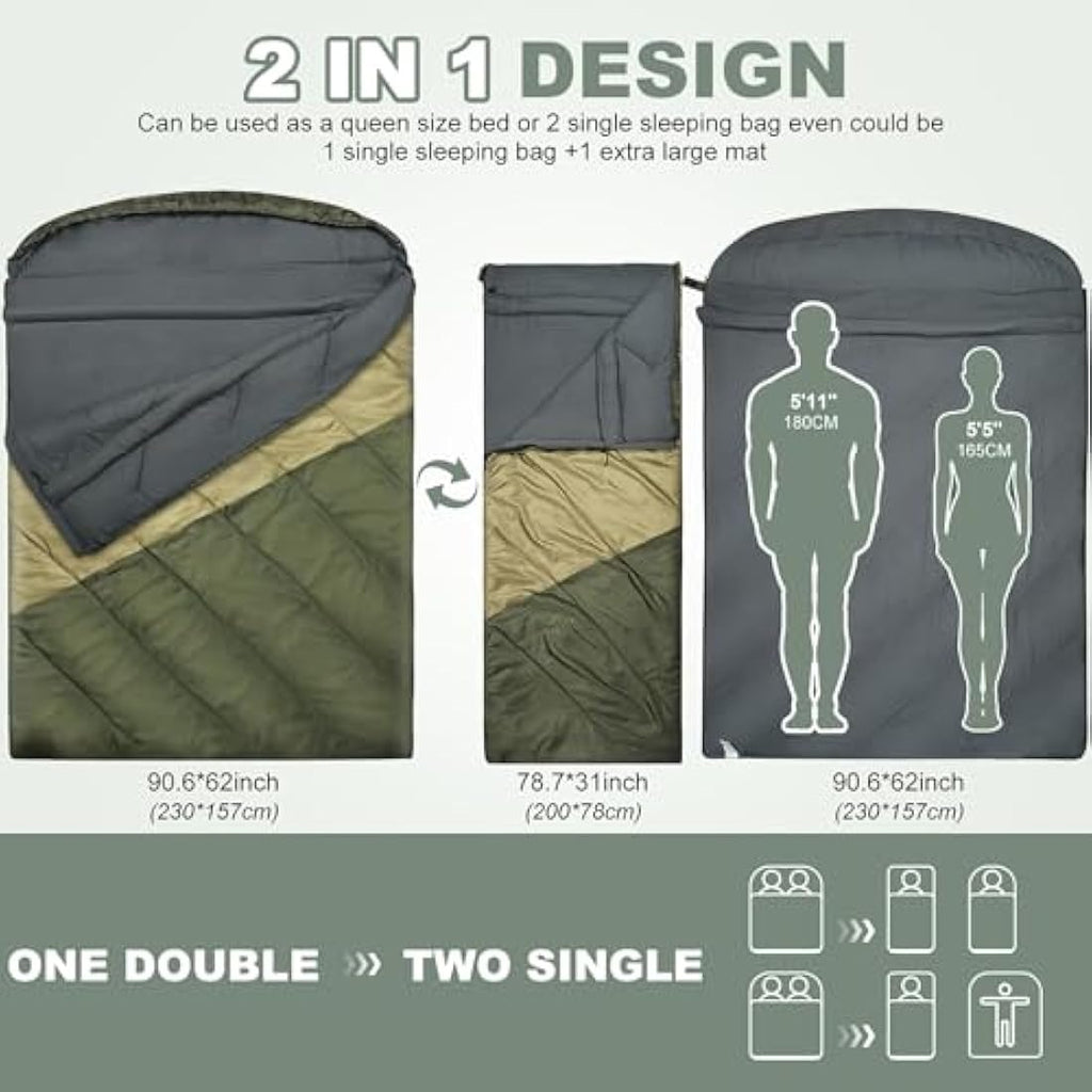 Mcota Double Sleeping Bag | XL Queen Size Waterproof Camping Gear