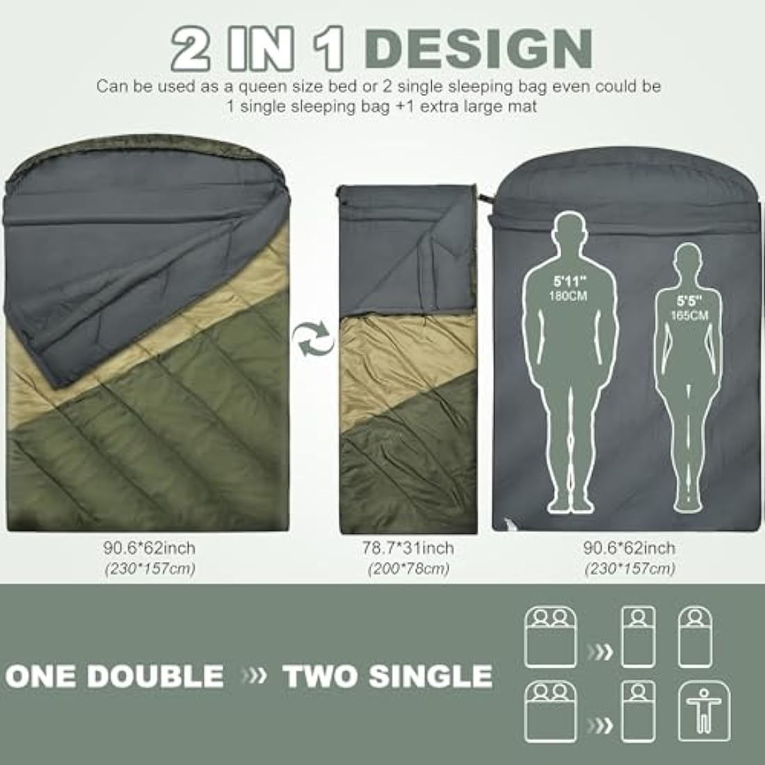 Mcota Double Sleeping Bag | XL Queen Size Waterproof Camping Gear