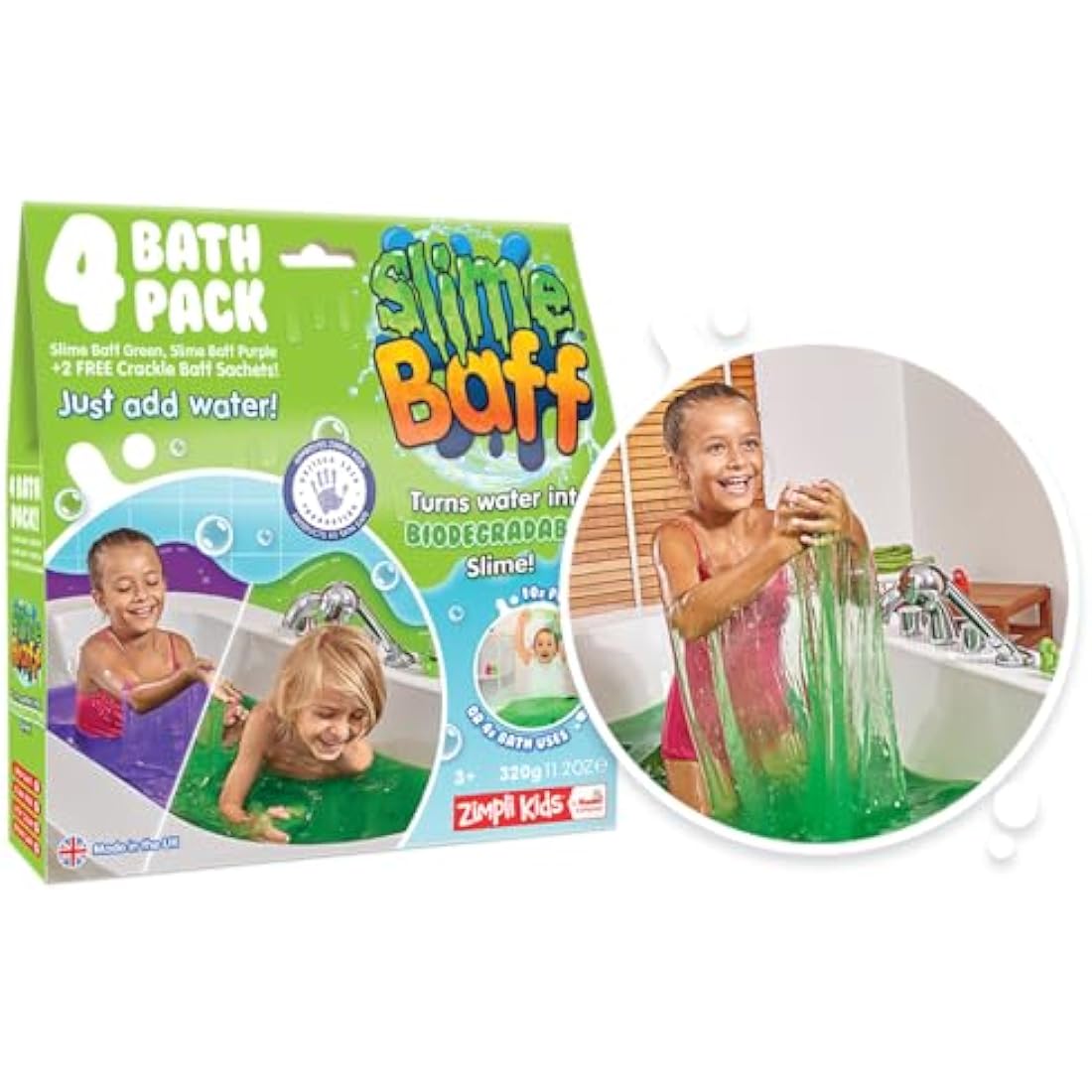 Zimpli Kids Slime Baff 4 Pack – Purple & Green Biodegradable Bath Toy