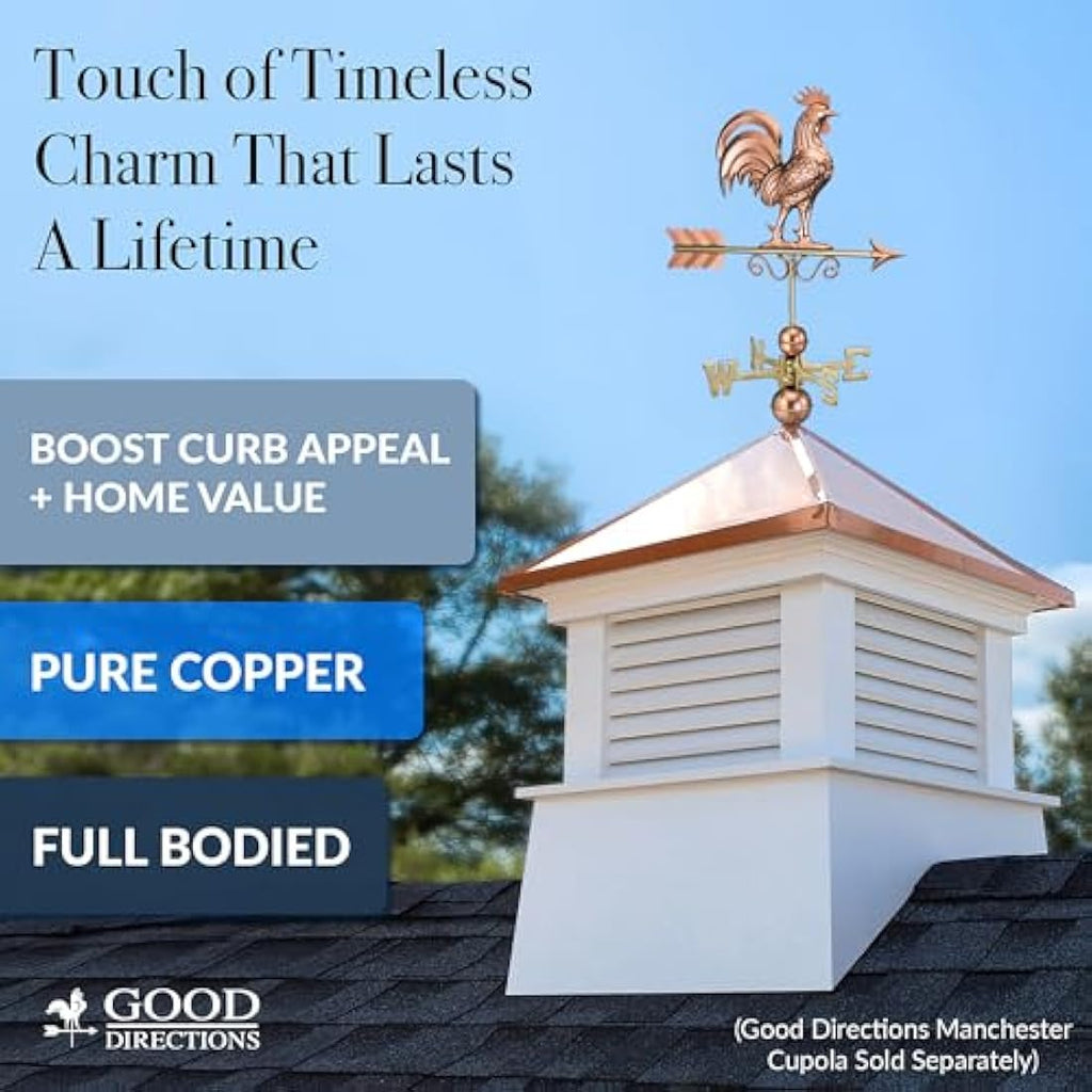 Good Directions Bantam Rooster Weathervane – Pure Copper Garden Decor