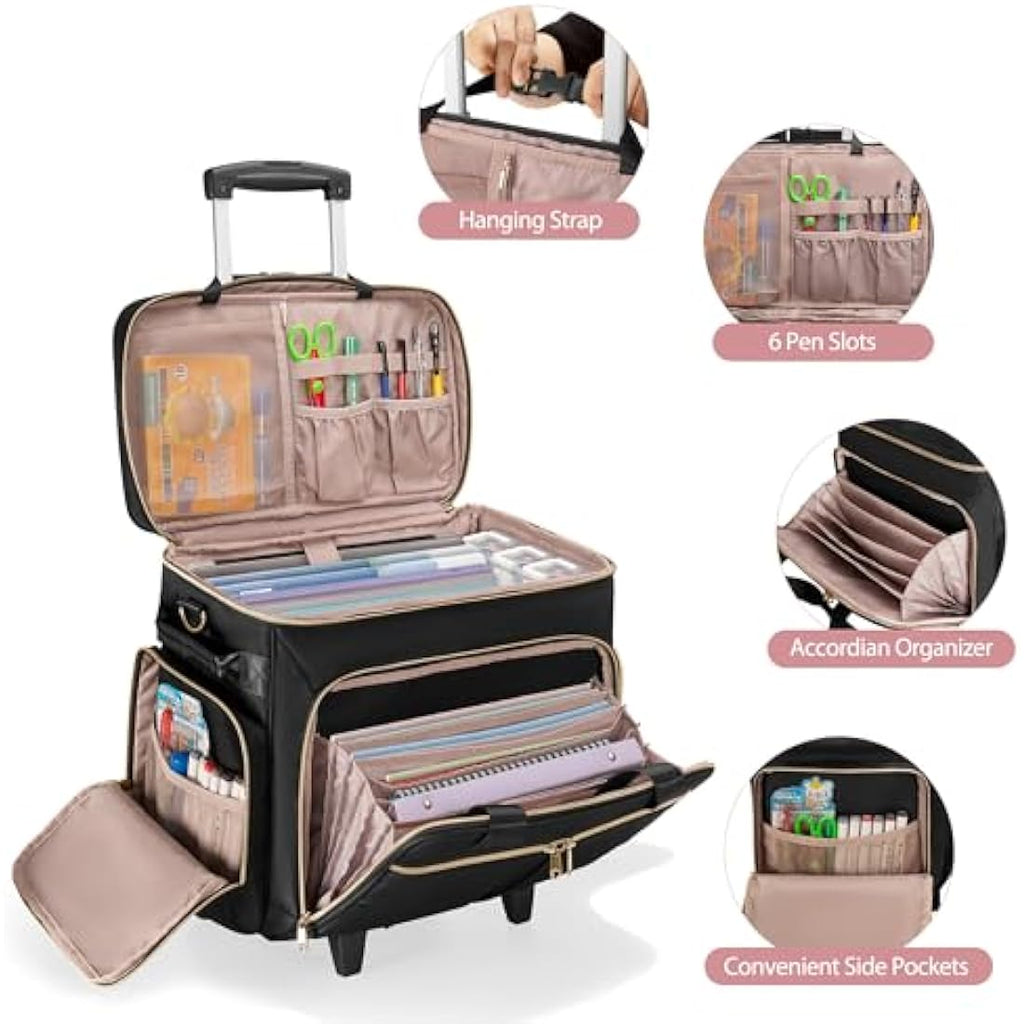 Prokva Rolling Teacher Bag | Wheeled 15.6” Laptop Tote with Trolley