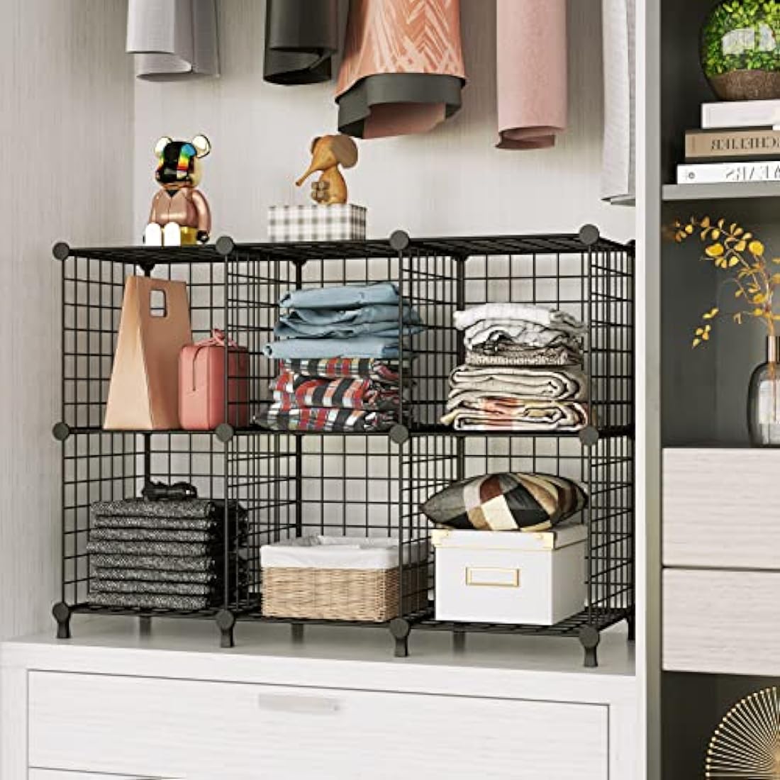 AWTATOS 6-Cube Wire Storage Shelves | Modular DIY Bookcase - Black