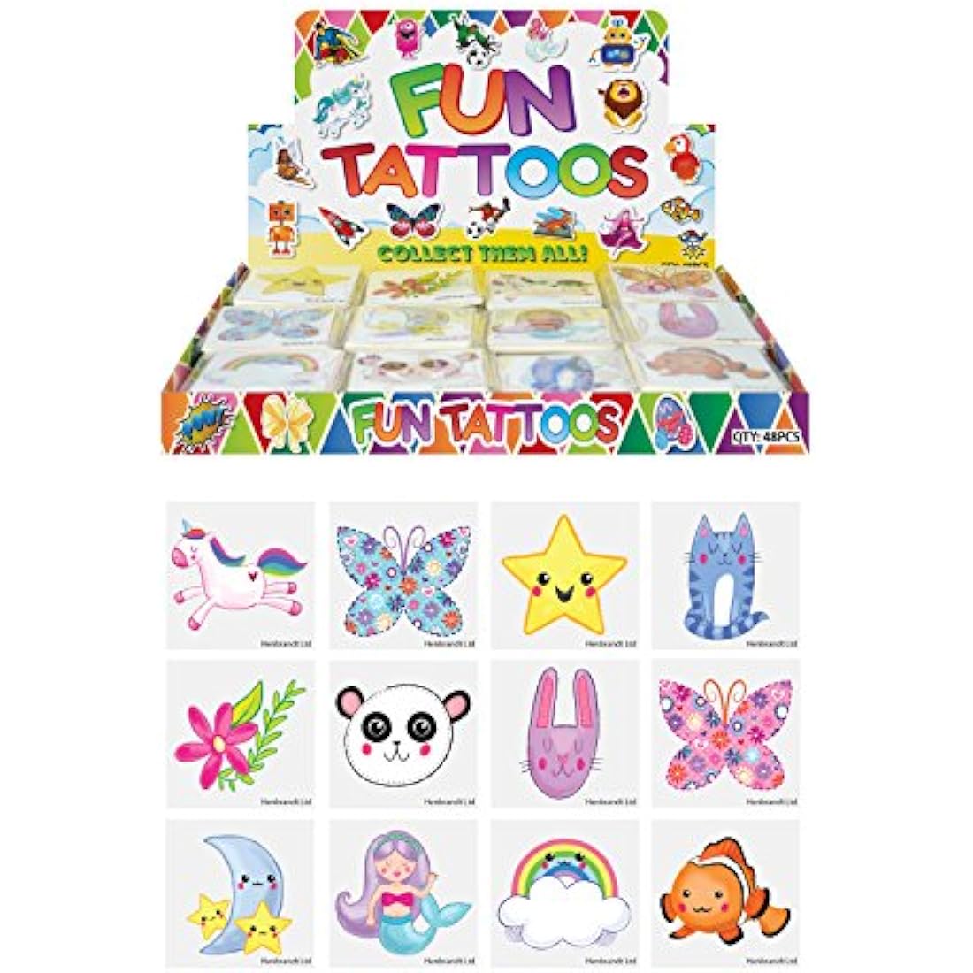 Henbrandt 24 Cute Temporary Tattoos – Kids Birthday Party Bag Fillers