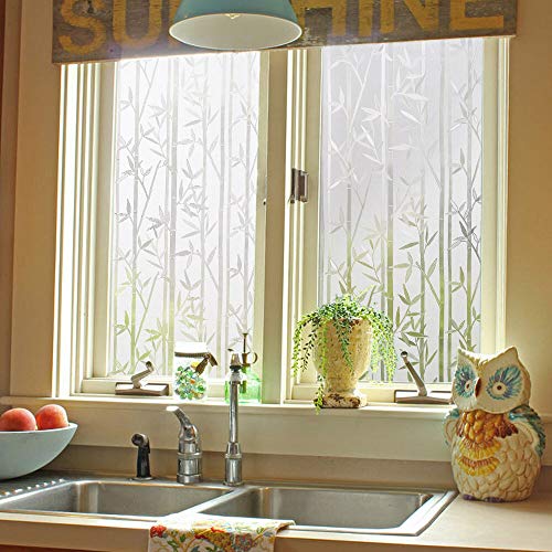 Finnez Bamboo Frosted Privacy Window Film - Static Cling Glass, 90x400cm